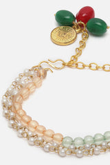 Green And Peach Pearls And Natural Stones Adjustable Bracelet