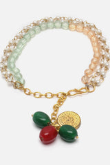 Green And Peach Pearls And Natural Stones Adjustable Bracelet