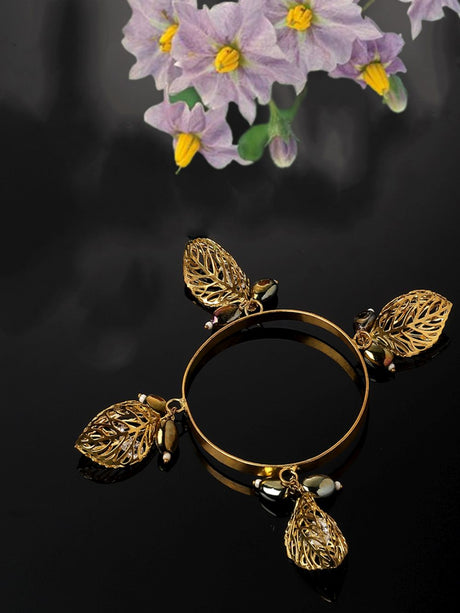 Gold And Black Designer Bangle With Kundan And Pearls