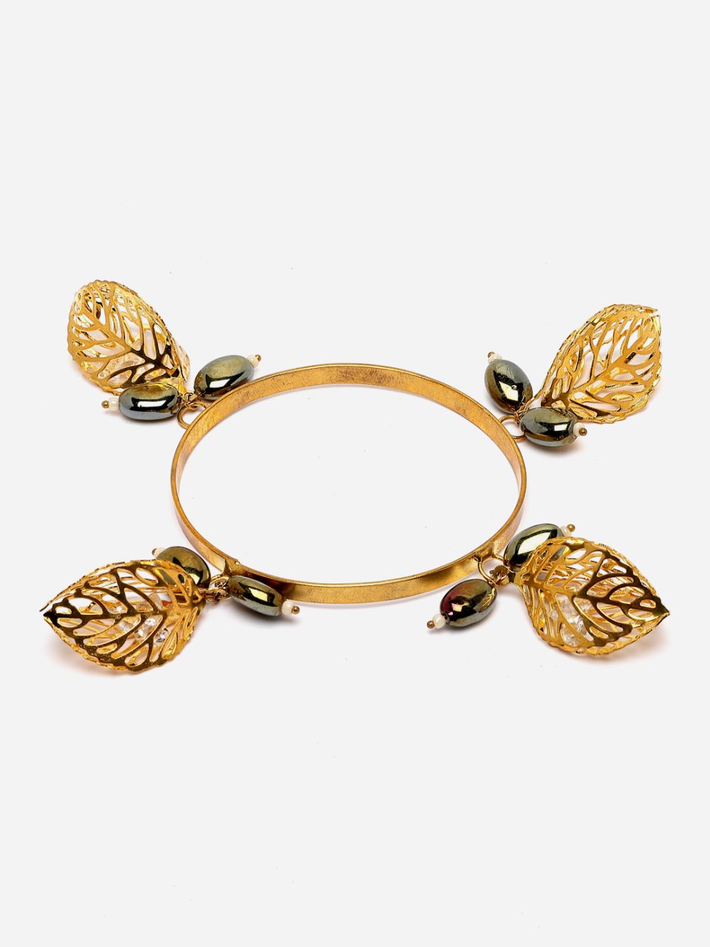 Gold And Black Designer Bangle With Kundan And Pearls