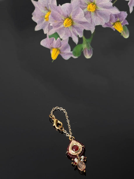 Red And Pink Adjustable Watch Charm With Pearls And Natural Stones