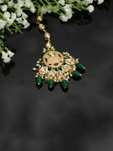 Peach And Green Gold-Plated Kundan And Pearls Mang Tikka