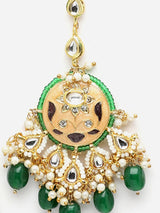 Peach And Green Gold-Plated Kundan And Pearls Mang Tikka