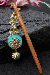 Women's Wood Hair Stick In Turquoise Blue