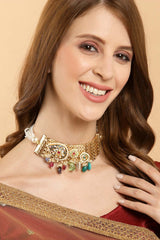 multicolor Gold-Plated Kundan And Pearls Necklace