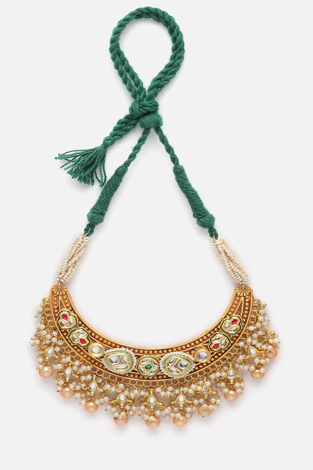 White And Gold Kundan And Pearls Chokar Necklace