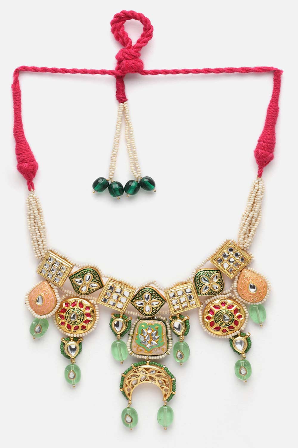Green And White Kundan And Pearls Chokar Necklace
