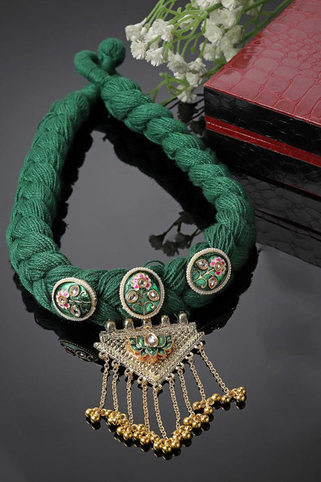 Green And Gold Choker Necklace Kundan And Pearls