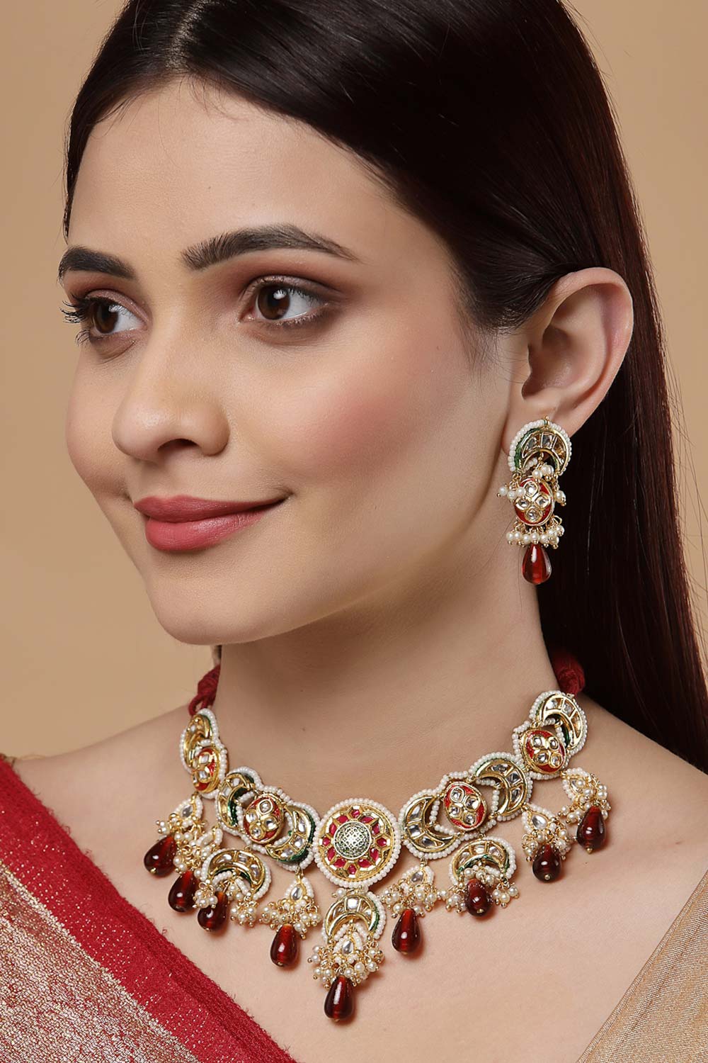 Buy Women's Sterling Silver Necklace and Earring Set in Red