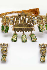 Green And White Gold-Plated Kundan And Pearls Jewellery Set