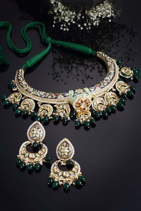 multicolor Gold-Plated Kundan And Pearls Jewellery Set