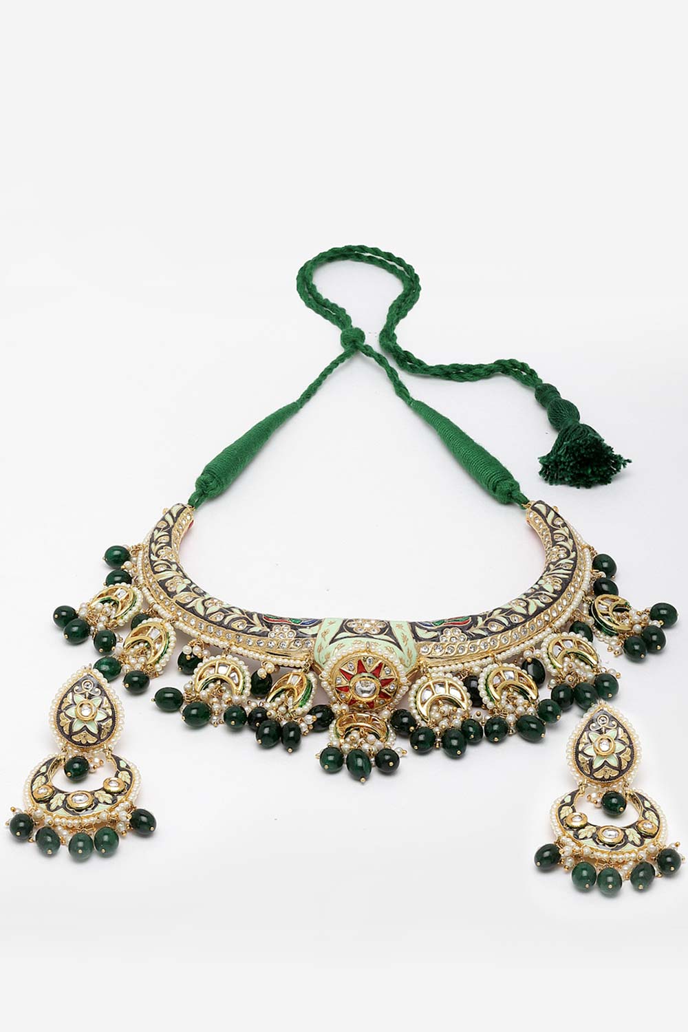 Multicolor Gold-Plated Kundan And Pearls Jewelry Set