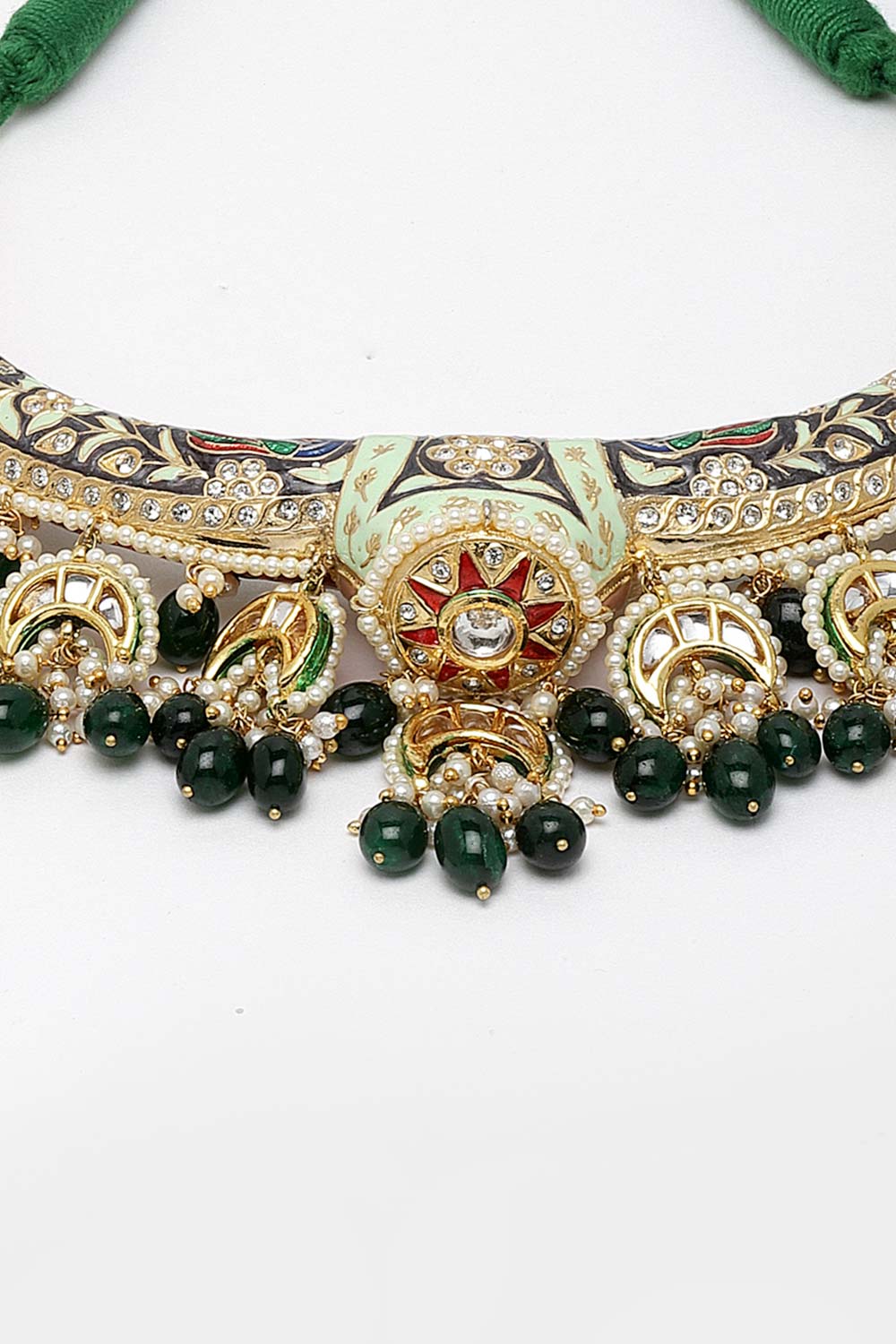 Multicolor Gold-Plated Kundan And Pearls Jewelry Set