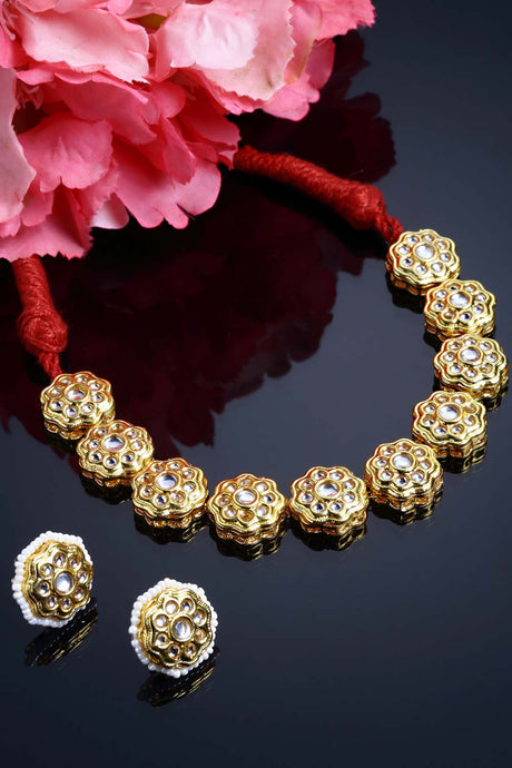 Maroon Gold-Plated Kundan And Pearls Jewellery Set