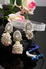 Grey And Pink Gold-Plated Kundan And American Diamonds Necklace Earring Sets