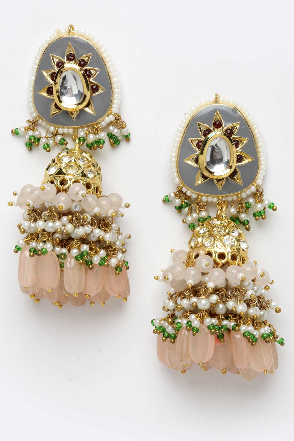 Grey And Pink Gold-Plated Kundan And American Diamonds Necklace Earring Sets