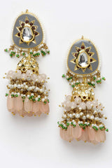 Grey And Pink Gold-Plated Kundan And American Diamonds Necklace Earring Sets