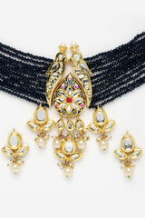 Blue And Pink Gold-Plated Kundan And Pearls Necklace Earring Sets