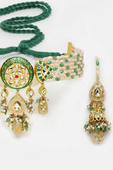 Green And Cream Gold-Plated Kundan And Pearls Necklace Earring Sets