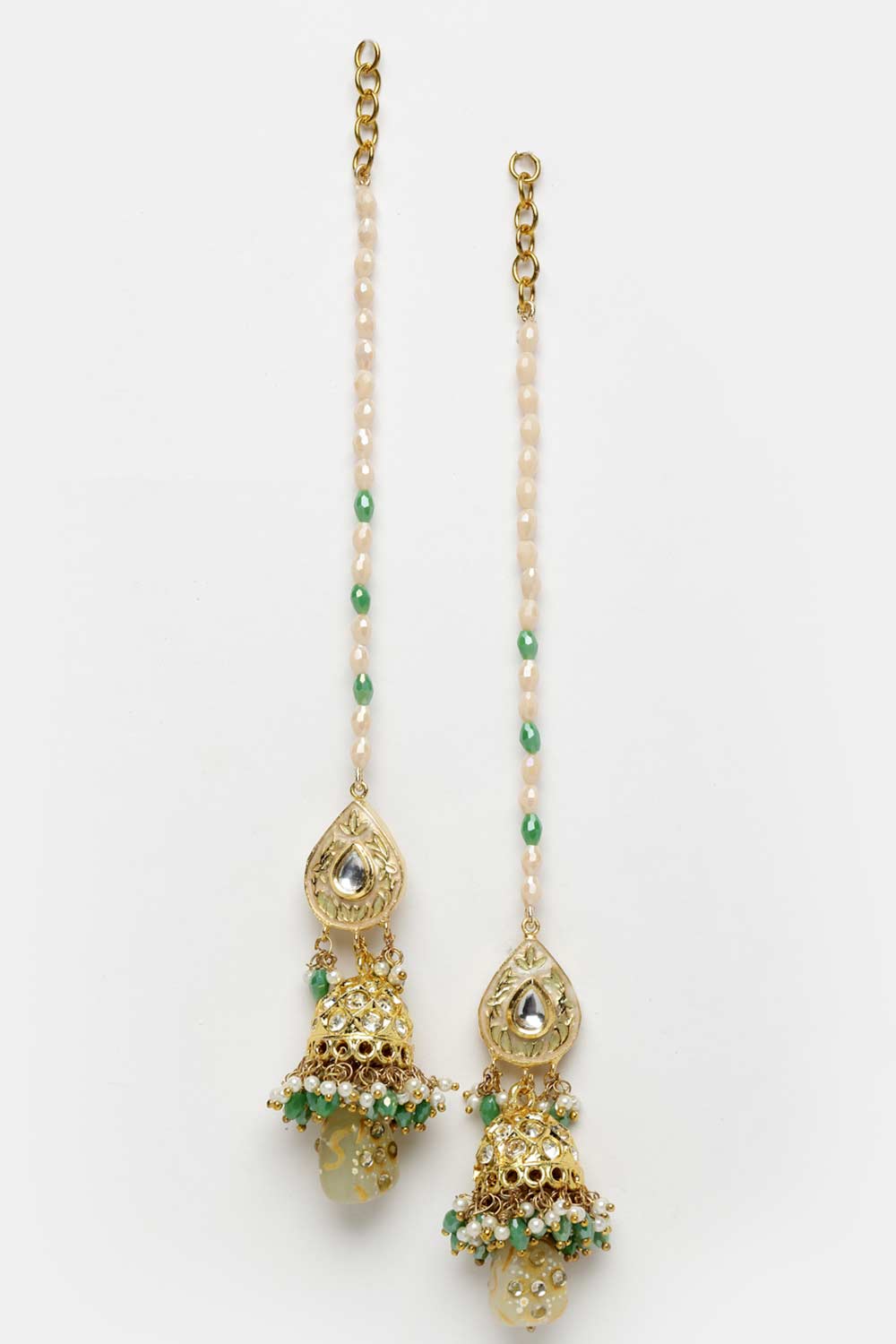 Green And Cream Gold-Plated Kundan And Pearls Necklace Earring Sets