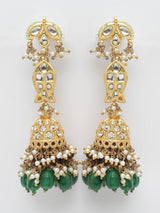 Green And Brown Gold-Plated Kundan And Pearls Necklace Earring Set