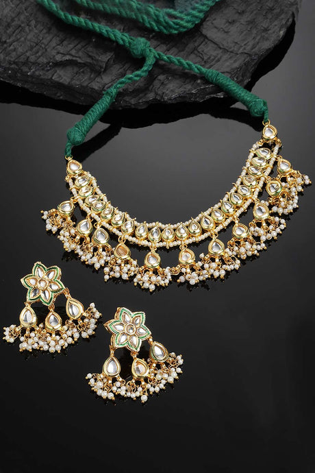 Gold And White Kundan And Pearls Necklace And Earring Set