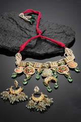 Green And White Kundan And Pearls Necklace And Earring Set