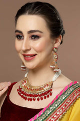 Red And Gold Kundan And Pearls Necklace And Earring Set