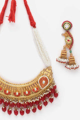 Red And Gold Kundan And Pearls Necklace And Earring Set