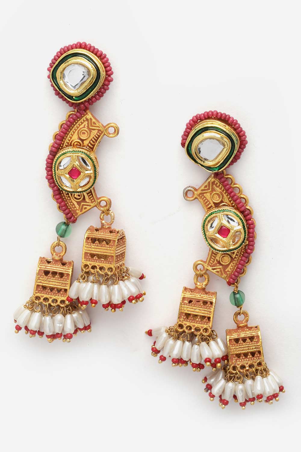 Red And Gold Kundan And Pearls Necklace And Earring Set