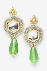 Green And Cream Necklace With Earring Jewelry Set With Kundan And Pearls