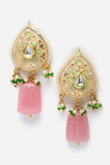 Pink And Peach Necklace With Earring Jewelry Set With Kundan And Pearls