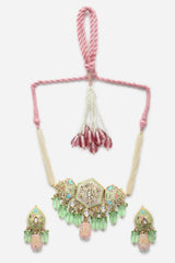 Green And Pink Necklace With Earring Jewelry Set With Kundan And American Diamonds