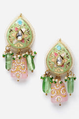 Green And Pink Necklace With Earring Jewelry Set With Kundan And American Diamonds