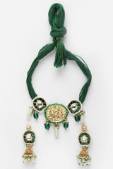 Green And Gold Necklace With Earring Jewelry Set With Kundan And Pearls