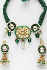 Green And Gold Necklace With Earring Jewelry Set With Kundan And Pearls