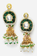 Green And Gold Necklace With Earring Jewelry Set With Kundan And Pearls