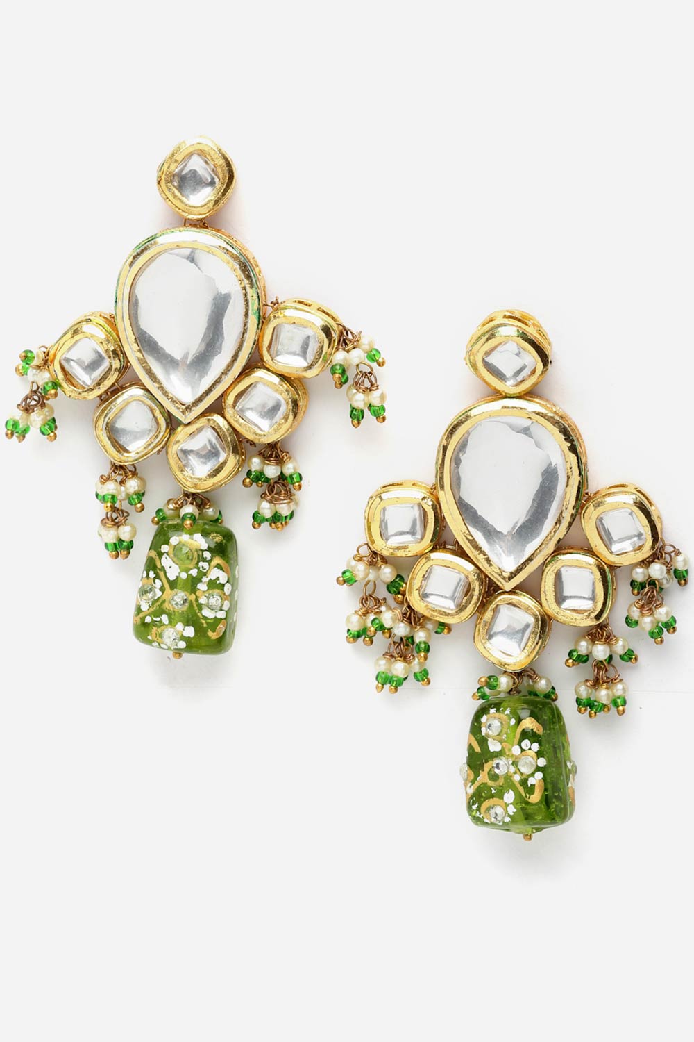 Green And Gold Necklace With Earring Jewelry Set With Kundan And Pearls