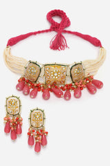 Peach And Pink Necklace With Earring Jewelry Set Kundan And Pearls