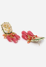 Peach And Pink Necklace With Earring Jewelry Set Kundan And Pearls