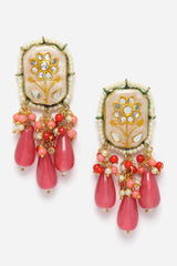 Peach And Pink Necklace With Earring Jewelry Set Kundan And Pearls