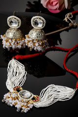 Red And White Necklace With Earring Jeweler Set Kundan And American Diamonds