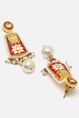 Red And White Necklace With Earring Jeweler Set Kundan And Pearls