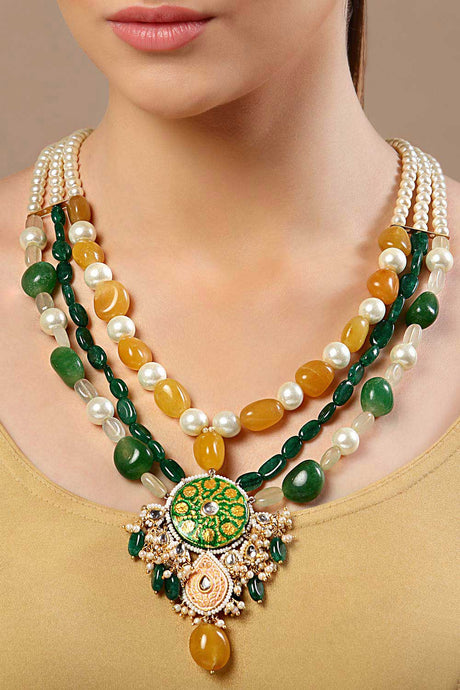 Buy Women's Sterling Silver Bead Necklaces in Green Online