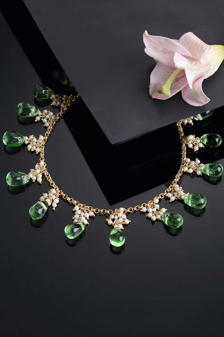 Buy Women's Sterling Silver Bead Necklace in Light Green - Back