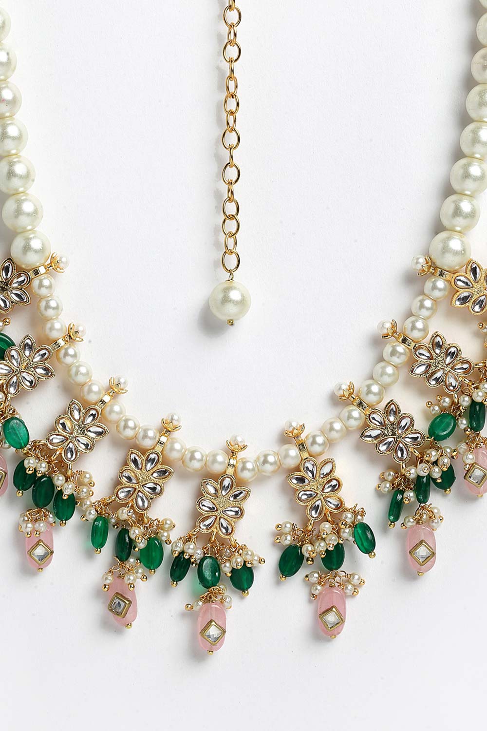 Buy Women's Sterling Silver Bead Necklace in Green - Side