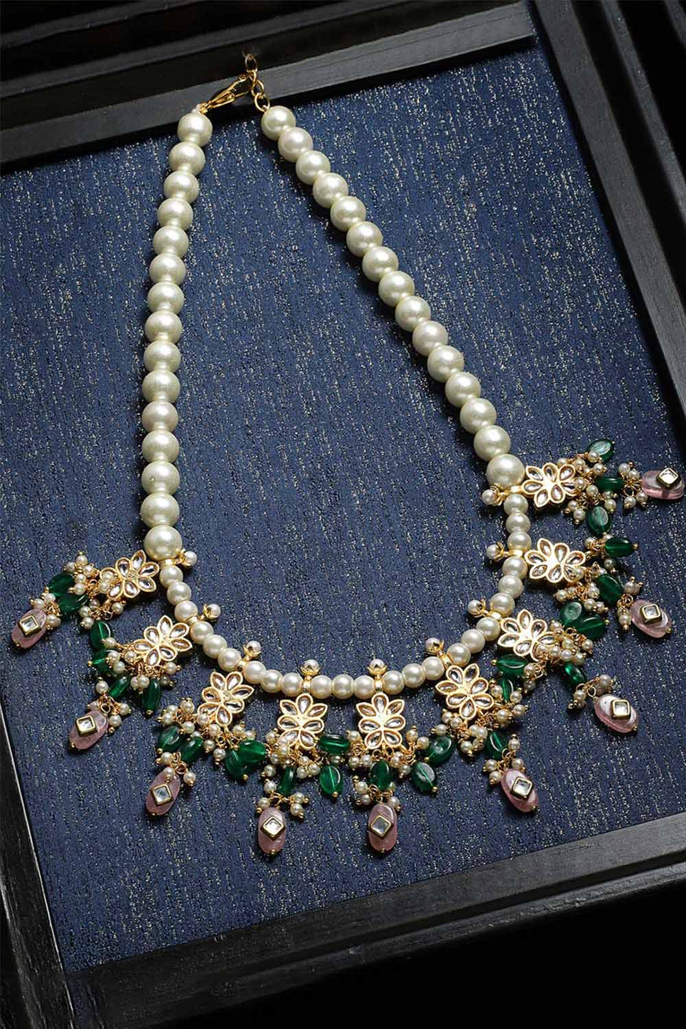 Buy Women's Sterling Silver Bead Necklace in Green - Zoom in