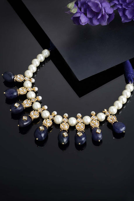 Buy Women's Sterling Silver Bead Necklace in Navy Blue - Back