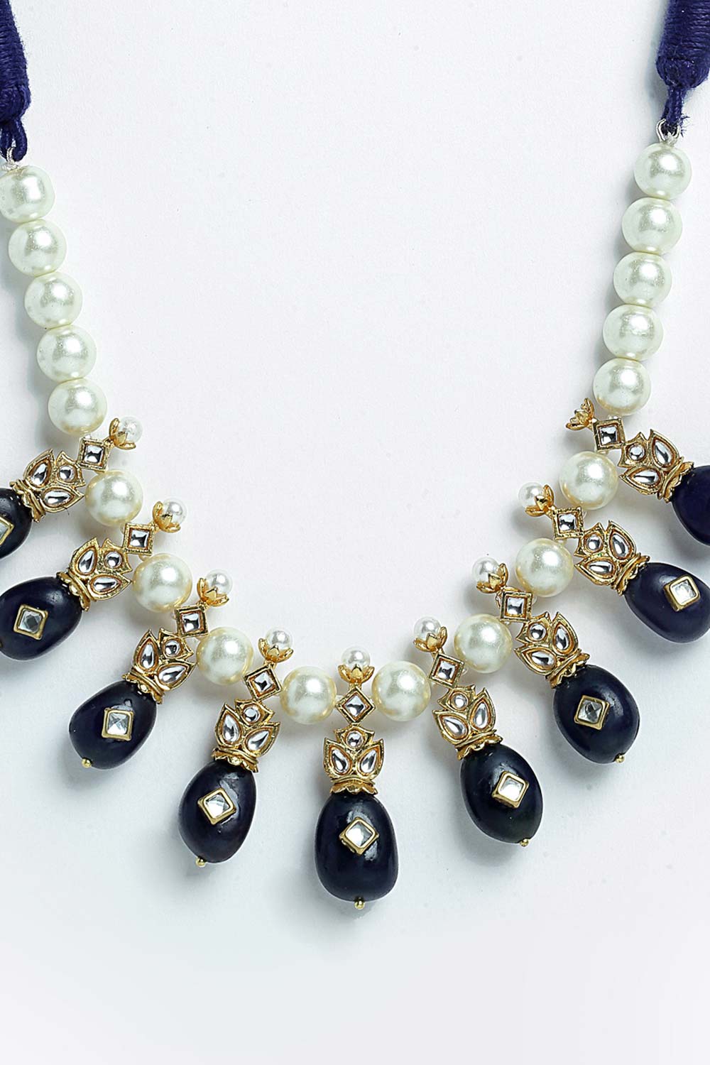 Buy Women's Sterling Silver Bead Necklace in Navy Blue - Side