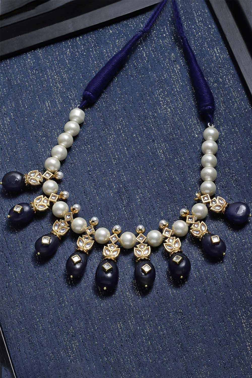 Buy Women's Sterling Silver Bead Necklace in Navy Blue - Zoom in